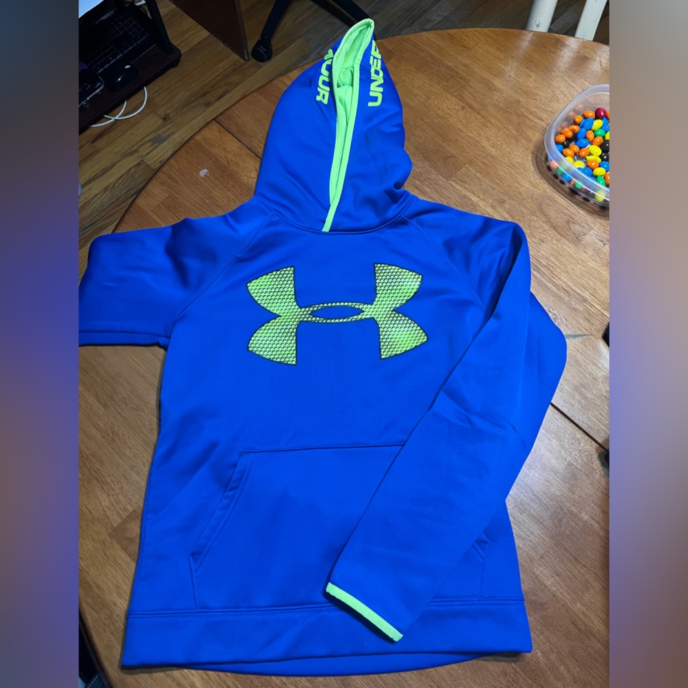 Under Armour Youth L bright blue and neon green hoodie